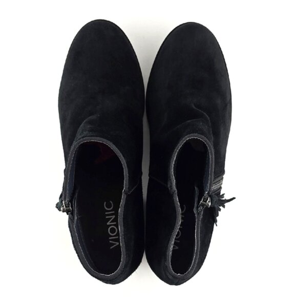 VIONIC Women's Joy Serena Black Suede Ankle Boots Side Zip Arch Support Size 8M - Picture 6 of 14